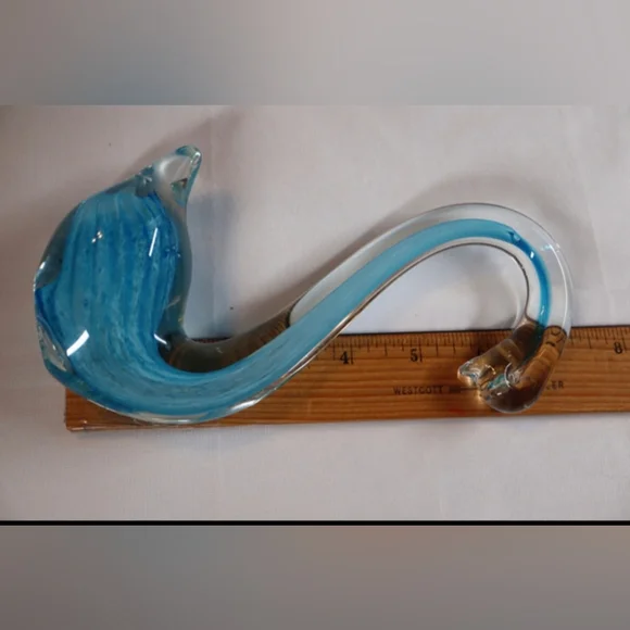 Vintage Murano Style Swan Art Glass Figurine Clear w/Blue Swirled Accent - Picture 9 of 12